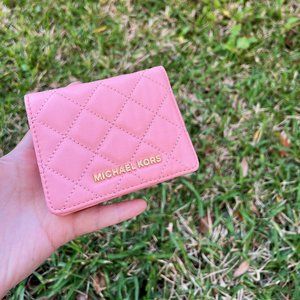 Michael Kors MK Jet Set Saffiano Leather Flap Card Holder Wallet Pale Pink New